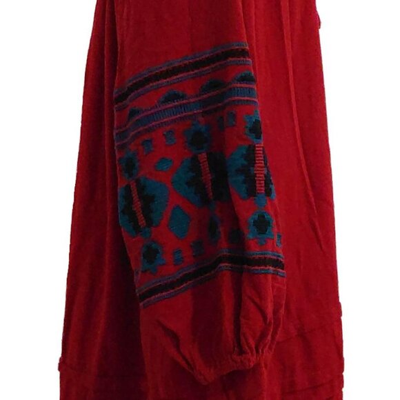 Free People In the Clear 100% Cotton Red Embroidered Shirt Tunic Dress - Picture 12 of 14